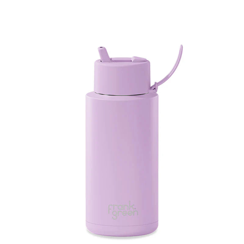 Stainless Steel Ceramic Reusable 1 ltr Bottle with Straw - Lilac Haze