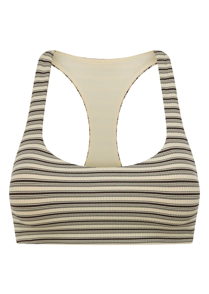 Racerback Silhouette that Clears the Shoulder Blades provides All Day Support
Premium Luxe Active Rib in a Fashion Forward Striped Design
Removable Padding for Added Shape and Support
LJ Rubber Logo Badge