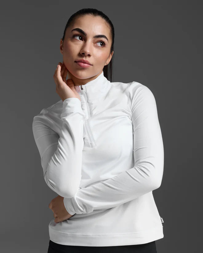 1. 1/2 zip long sleeve
2. 200gsm brushed soft jersey provides all day comfort
3. Sweat-wicking and quick to dry
4. 4-way stretch provides maximum freedom of movement
5. Zip design lets you adjust exposure to elements
6. This garment contains recycled yarns