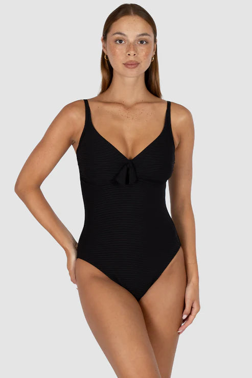 Baku's Positano D-E Underwire One Piece Swimsuit features hidden underwire & shelf support, fully lined, adjustable & convertible straps, inner cup lycra lining support, soft tie fashion detail,and TUMMY CONTROL.