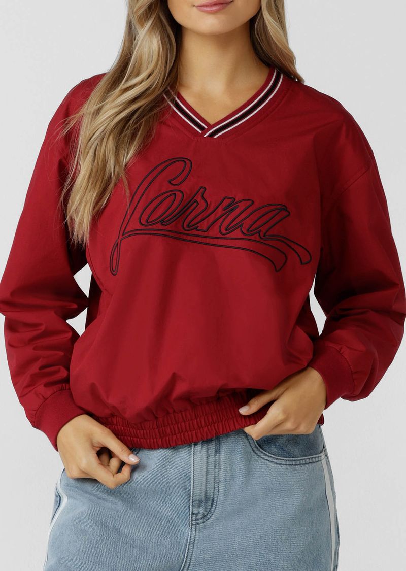 Home Run V Neck Popover - Dark Ruby