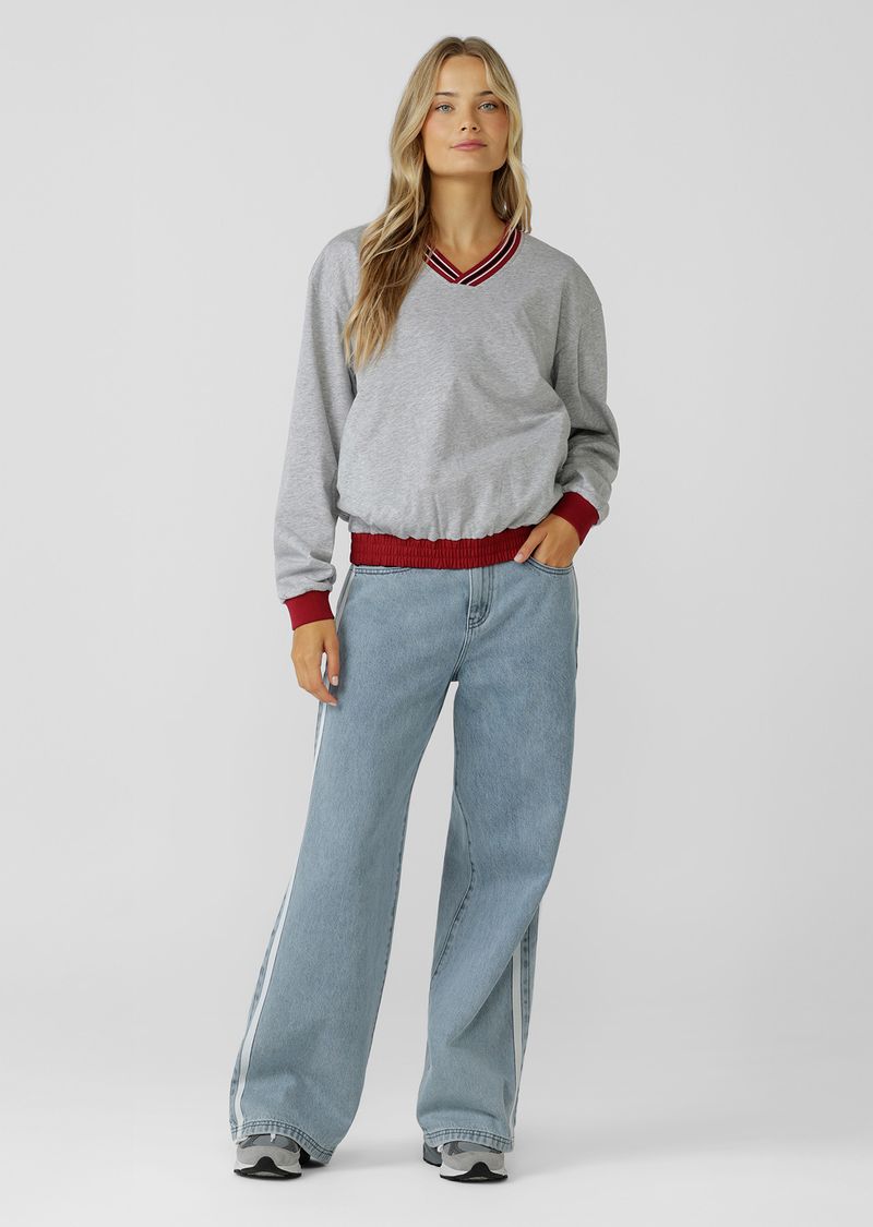 Home Run V Neck Popover - Dark Ruby