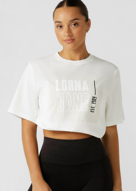 Lorna Jane tie back crop t-shirt in white