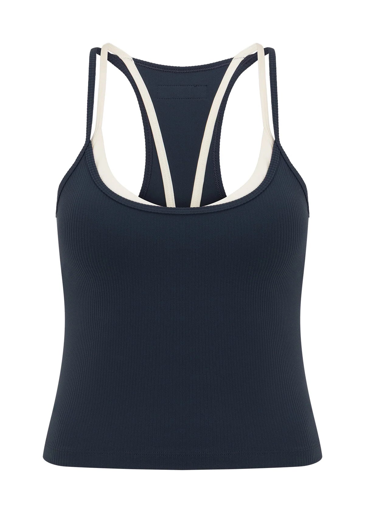 Built In Shelf Bra with Removable Padding for All Day Support
Fashion Forward Layered Look Design
Form Flattering Full Length Fitted Silhouette
Sweat wicking Luxe Active Rib Fabrication
Woven Logo Badge