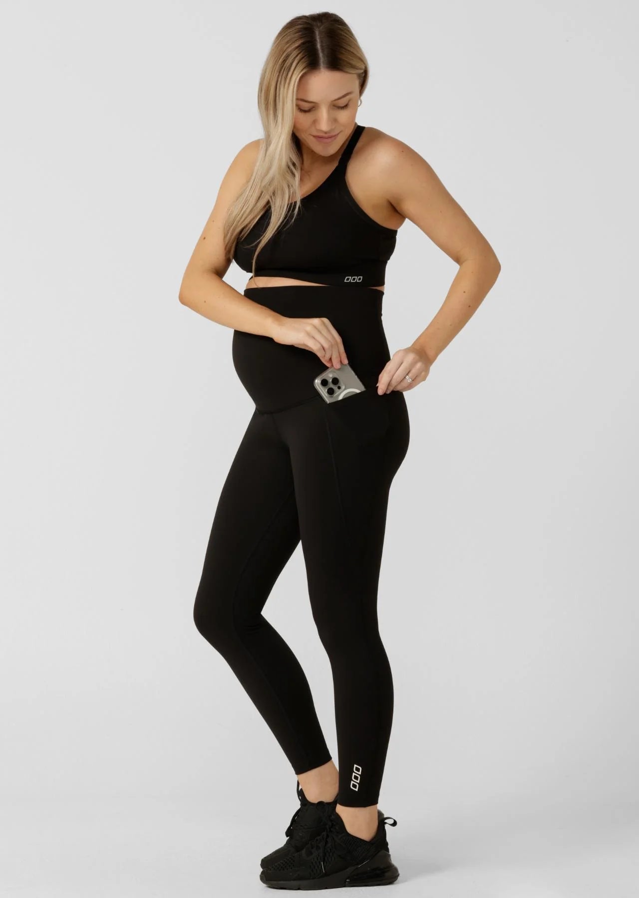 LJ Maternity Phone Pocket Ankle Biter Leggings Black XS