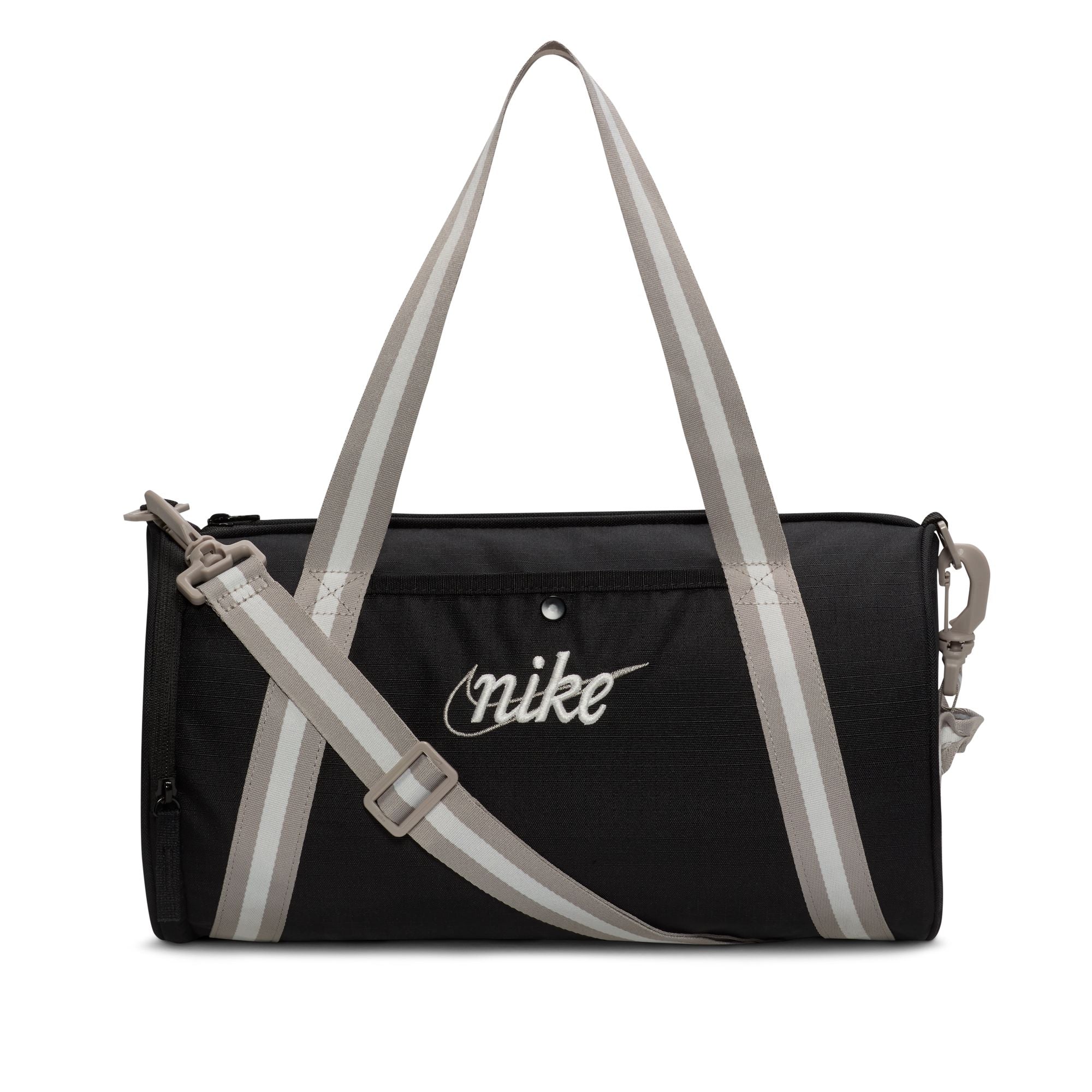 Throw it back in style at the gym or hanging out with friends with this retro-themed duffel bag. It features a large compartment for storing your daily stuff as well as a smaller front pocket for all your easy-to-grab necessities. This bag also has optional grab-and-go handles, or you can use the adjustable clip-on shoulder strap.