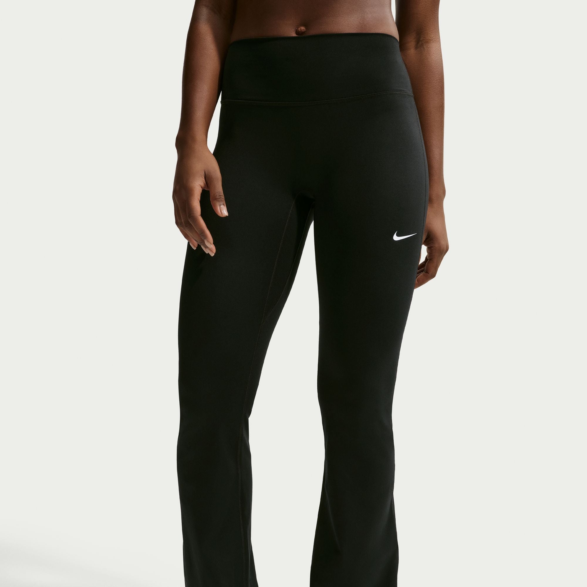 These nonsheer flared leggings help keep you covered with midweight, peachy-soft fabric that stretches with your every move.