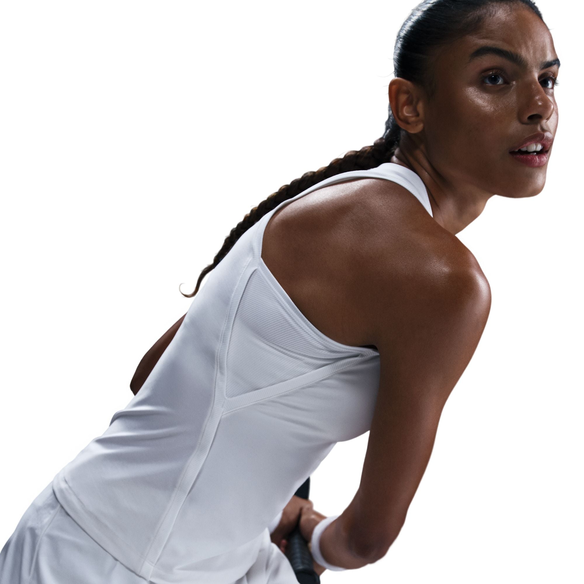 Made with super-smooth, ultra-stretchy fabric that dries quickly, this fitted tank makes it easy to focus on your swing. A high neckline helps keep you covered