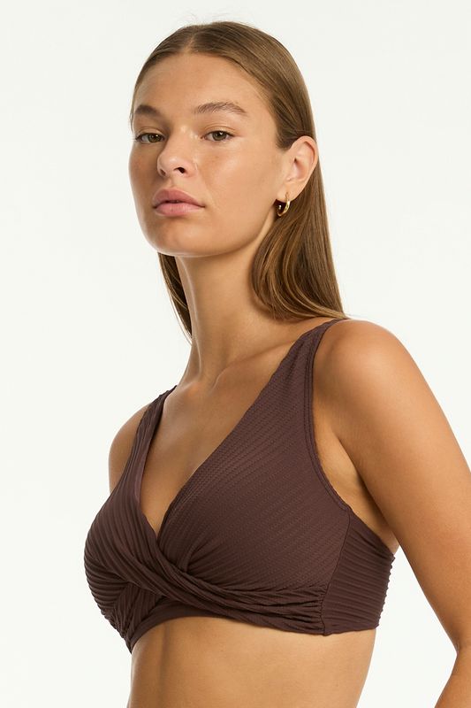 Spinnaker Cross Front Multifit Bra - Cocoa