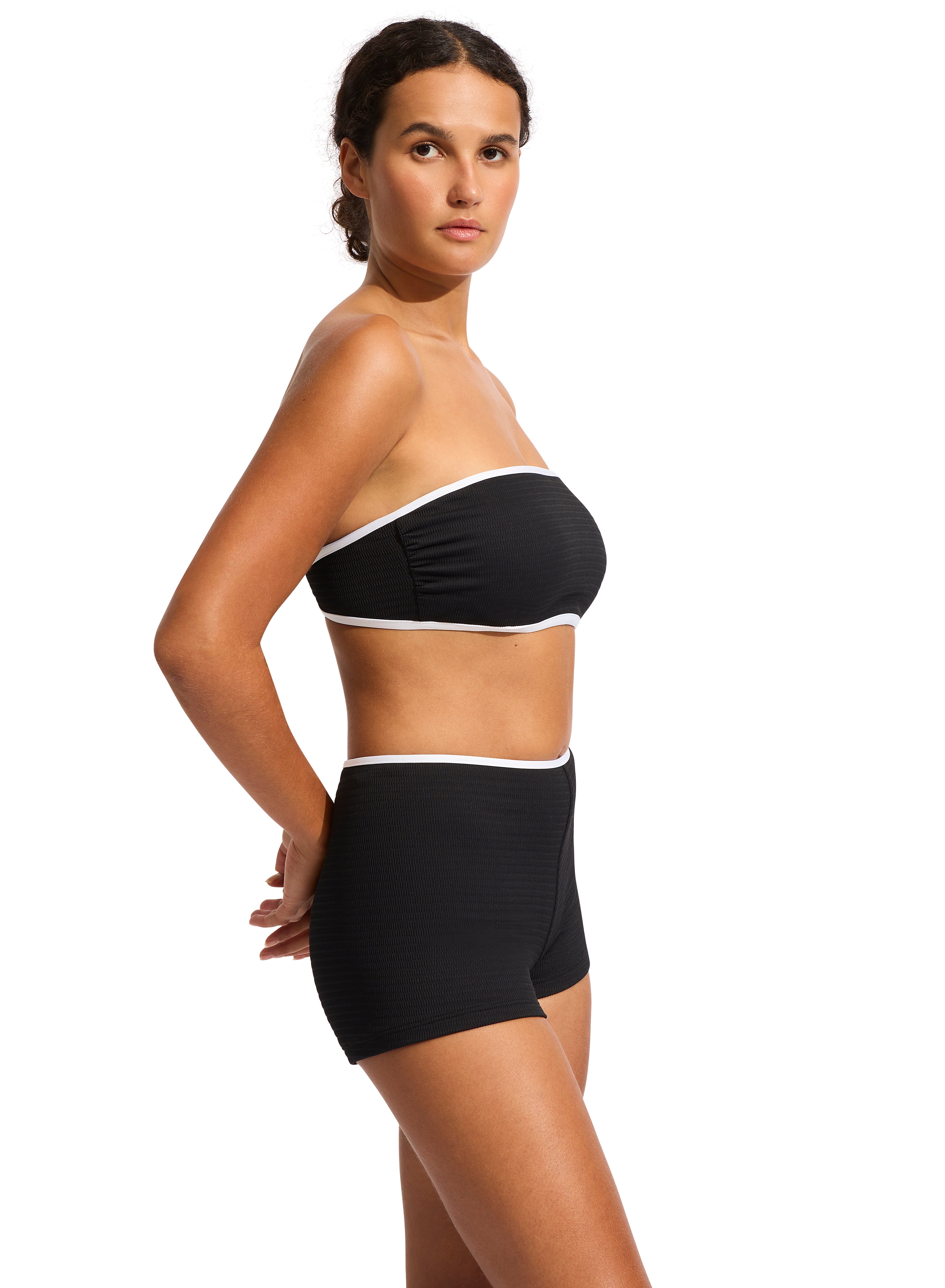 Full Pant Coverage Boyleg Legline Contrast Bind Fabric: 75% Recycled Nylon/ 25% Elastane