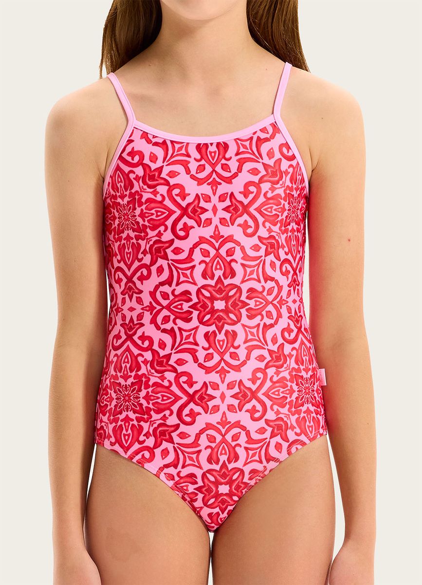 Round neckline
Contrast piping detail
Adjustable straps with back tie
Keyhole cut-out detail
Fully lined for modesty