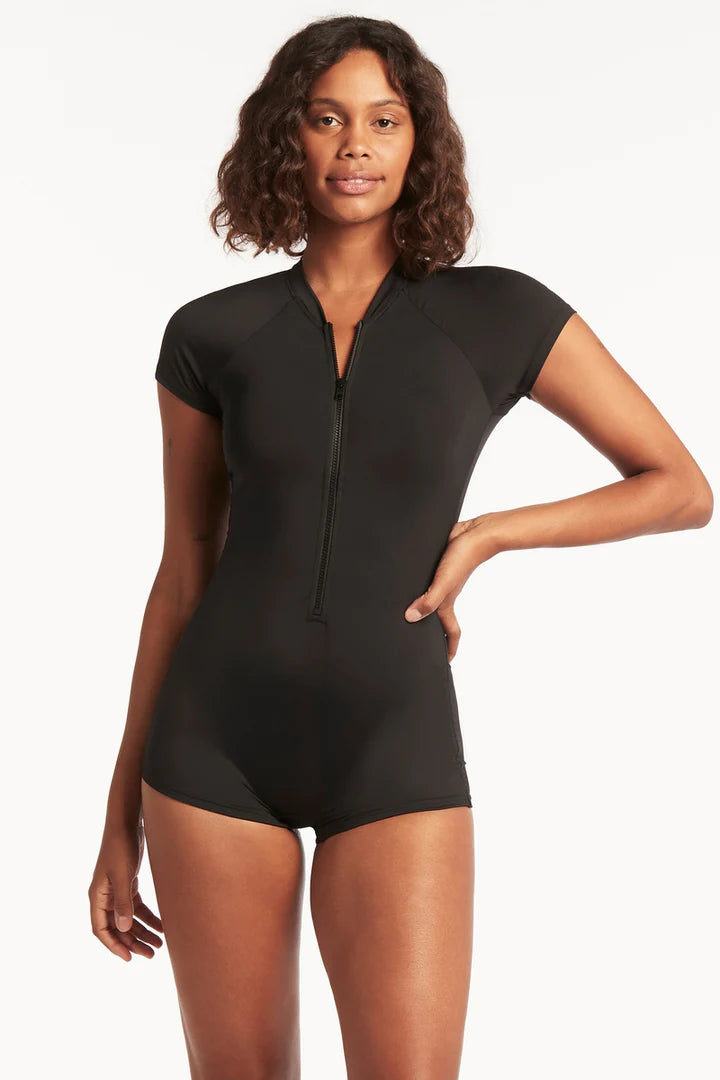 Eco Essentials Short Sleeved Multifit Boyleg One Piece - Black