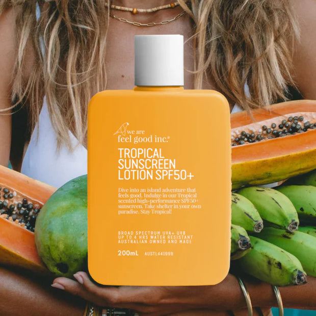 Experience an ultimate escape with our SPF50+ high
performance sunscreen, infused with aromas that evoke
the feeling of a lush, sunny island day.