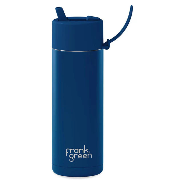 Frank Green Stainless Steel Ceramic Reusable Bottle - 595ml - Deep Ocean - Straw Lid