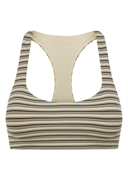 Racerback Silhouette that Clears the Shoulder Blades provides All Day Support
Premium Luxe Active Rib in a Fashion Forward Striped Design
Removable Padding for Added Shape and Support
LJ Rubber Logo Badge