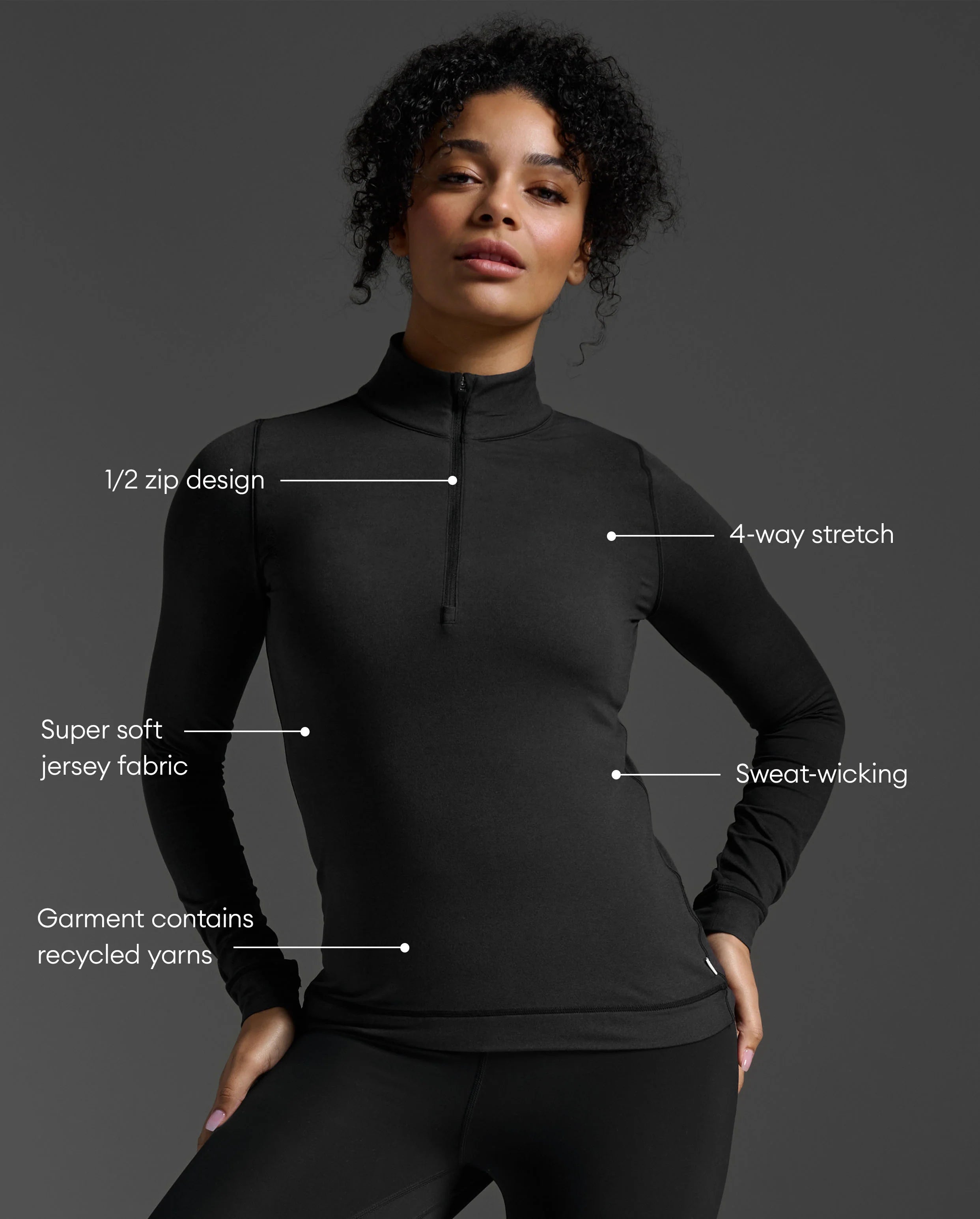 Elevate your layering game with our brushed soft jersey, Flex 1/2 Zip Long Sleeve providing comfort from the mat to wherever your next move is.