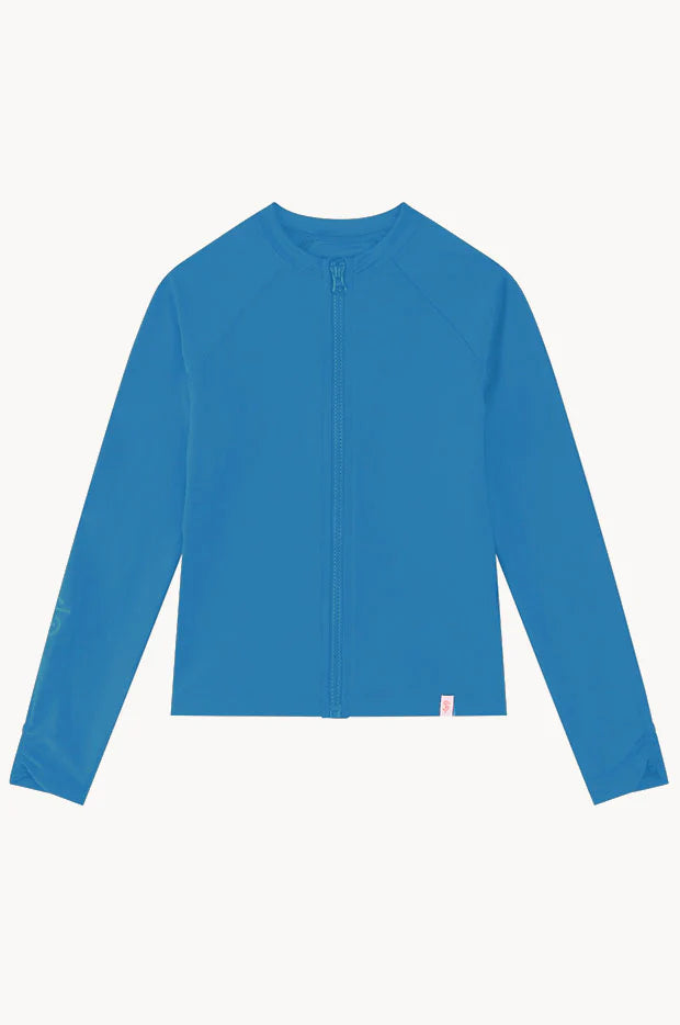Seafolly Girls Essentials Zip Front Long Sleeve Rashie - Deep Water