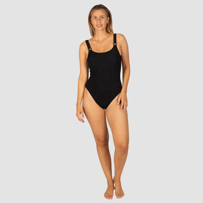 Baku's D/E Cup Underwire One Piece Swimsuit features a flattering hidden underwire, shelf support, flattering low scoop back, fully lined and ring detailing. Baku's exciting new solid Ibiza is crafted from a vibrant and dynamic crinkle fabric with a tactile texture, made in Italy.

 