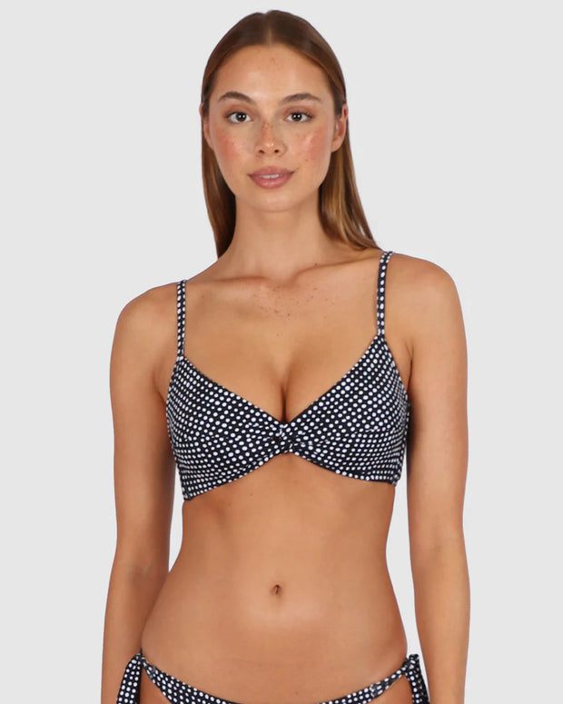 Introducing the Marilyn Twist Bralette, a versatile swimwear essential crafted with thoughtful details for a customizable and stylish beach look. This bralette features removable soft cups and a flattering twist design, complemented by adjustable and convertible straps, all secured with a convenient clip back closure for both comfort and convenience.