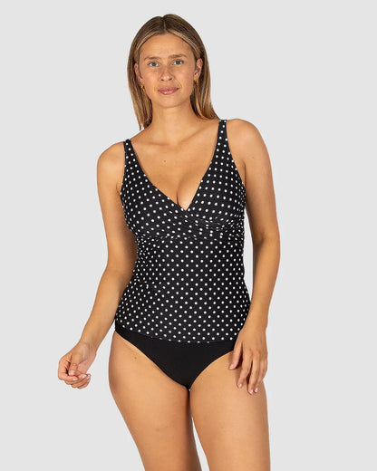 Parisian Summer D-E Cup Wrap Singlet Top - Black