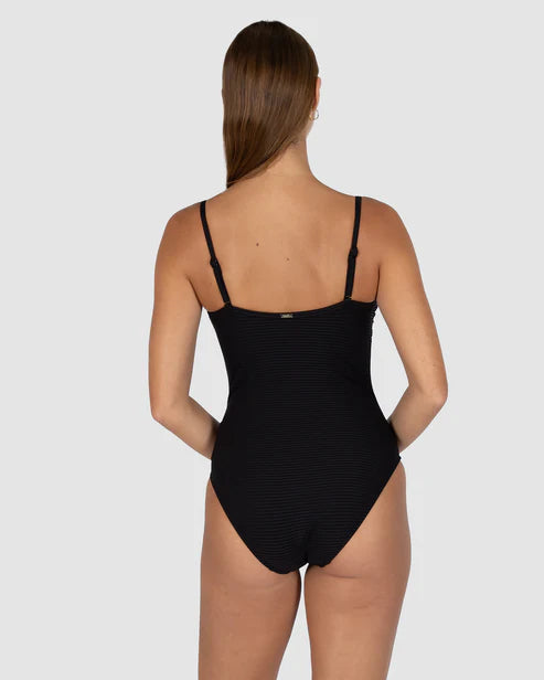 Baku's Positano D-E Underwire One Piece Swimsuit features  hidden underwire & shelf support, fully lined, adjustable & convertible straps, inner cup lycra lining support, soft tie fashion detail,and TUMMY CONTROL.