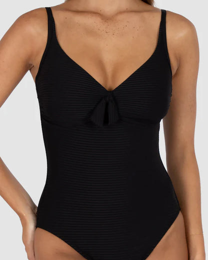 Baku's Positano D-E Underwire One Piece Swimsuit features  hidden underwire & shelf support, fully lined, adjustable & convertible straps, inner cup lycra lining support, soft tie fashion detail,and TUMMY CONTROL.