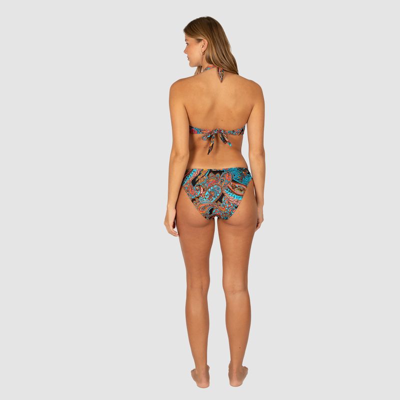 Baku's Sirenuse C-D Cup Halter Bikini Bra Top features a Rose gold ring detail at the center front and ties around the neck and back. It has added boning support and an upsize option.