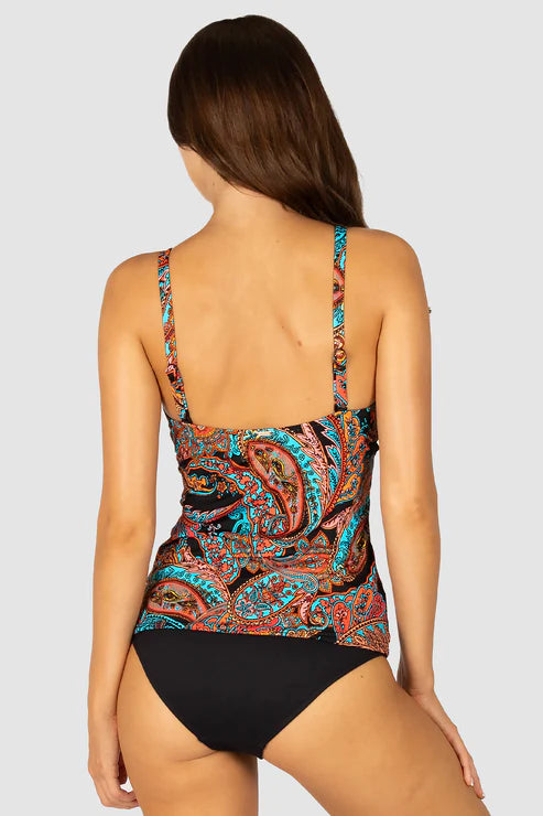 Baku's Sirenuse  D/E Cup Singlet Top features underwire and boning support, ruched front detail, and lycra cup support. 