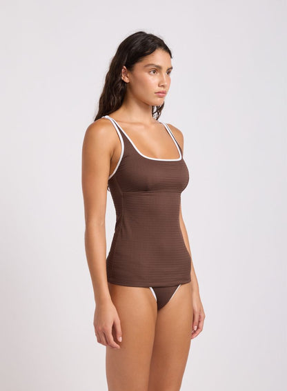 Beach Bound Square Neck Tankini Bikini Top - Dark Chocolate