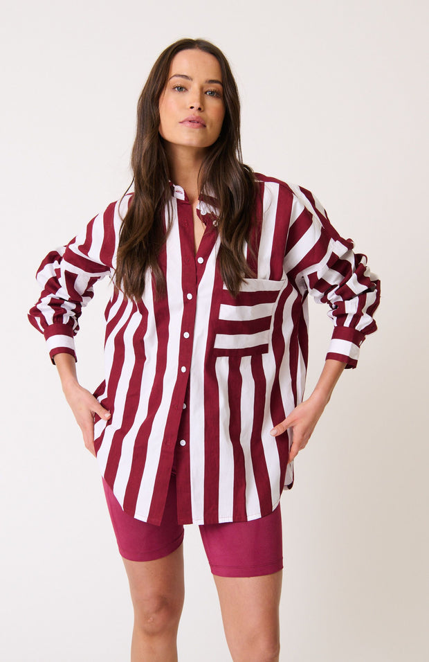 Dolphin shaped hemline with side splits

Oversized, button front shirt

Full length sleeve with button cuff

Large left chest pocket

Wide striped pattern in fawn and white

100% soft cotton poplin fabric

Samieka is 169cm and wears a size small

Ivy League, Autumn 2025 Collection   

 (0)
Order and earn 129 points!
Earn points by signing up for our rewards program

Related productsRecently viewed




Next
Cartel &amp; Willow
Support
Our Story
Club Cartel
Careers
Quick Links
Gift Certificates
Customer Servi