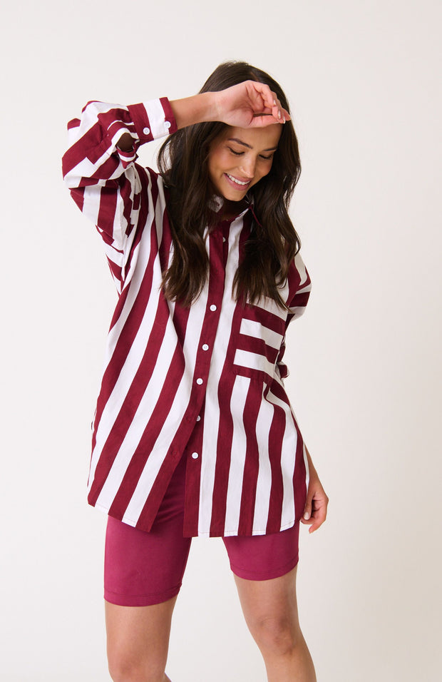 Dolphin shaped hemline with side splits

Oversized, button front shirt

Full length sleeve with button cuff

Large left chest pocket

Wide striped pattern in fawn and white

100% soft cotton poplin fabric

Samieka is 169cm and wears a size small

Ivy League, Autumn 2025 Collection   

 (0)
Order and earn 129 points!
Earn points by signing up for our rewards program

Related productsRecently viewed




Next
Cartel &amp; Willow
Support
Our Story
Club Cartel
Careers
Quick Links
Gift Certificates
Customer Servi