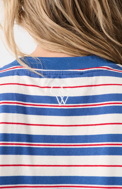 Boxy-fit T-Shirt
Long Sleeve
Straight hemline
Contrast neck binding
Embroidered monogram logo at the back neck
100% Cotton Jersey Fabric