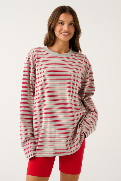 Harley Long Sleeve Top - Grey Marle Stripe