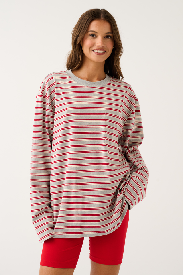 Harley Long Sleeve Top - Grey Marle Stripe