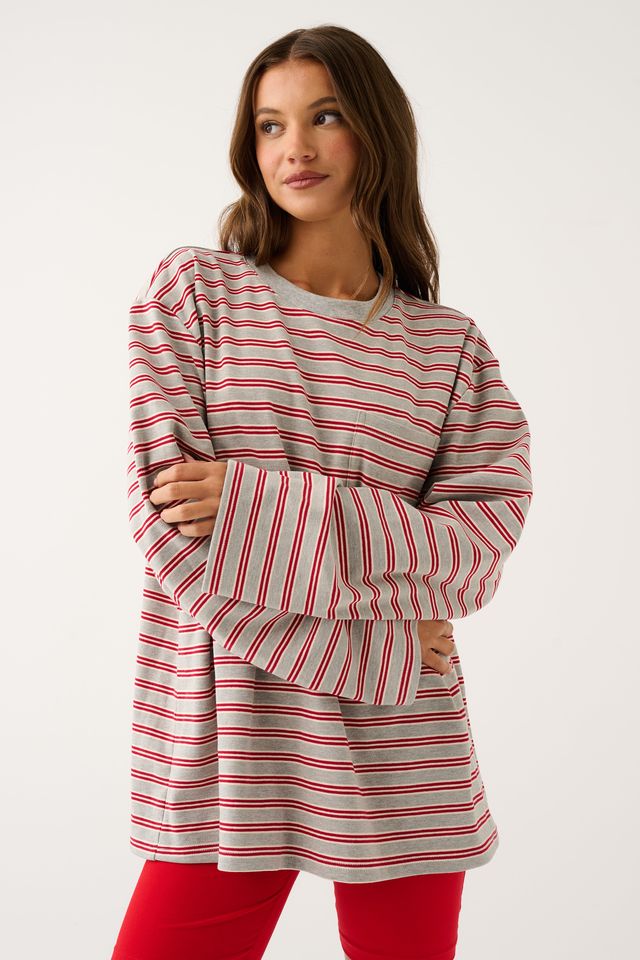 Harley Long Sleeve Top - Grey Marle Stripe