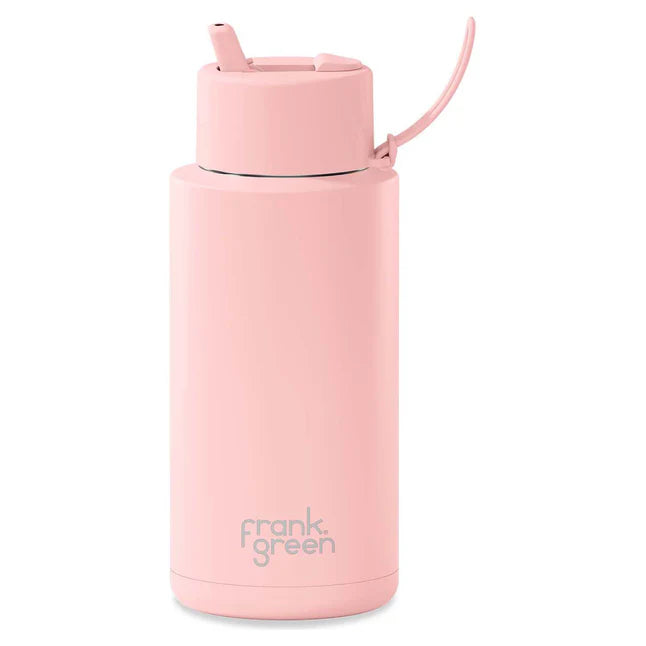 Stainless Steel Ceramic Reusable 1 ltr Bottle with Straw - Blushed