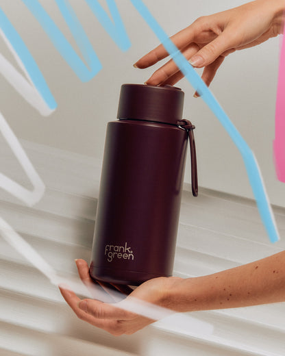 Reusable 1 ltr Bottle with Straw Lip and Sip Chocolate with Lip Gloss Holder Blushed