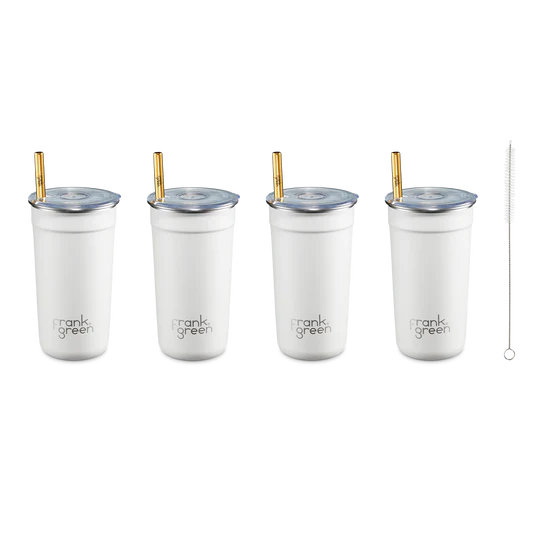 Volume: 16oz/475ml
8mm wide / 182mm length reusable stainless-steel straws 
Made from durable food grade stainless steel
Drink with or without splash-proof lid
Lightweight, packable & portable
Hand wash only