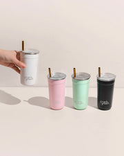 Bring something sustainable to the party! This set of four reusable cups are Frank Green's beautifully designed solution to single-use plastic party cups.   includes: 4 x stainless steel reusable cups, 4 x gold stainless steel straws, 4 x splash-proof lids, 1 x straw cleaner. 