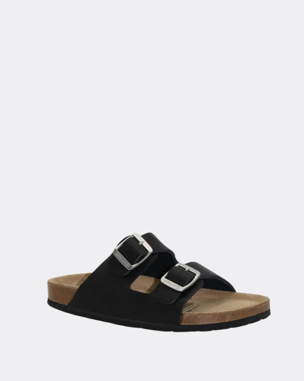 eather double buckle slip on sandal with moulded sole
• Leather upper
• Non leather lining
• Metal buckle
• Designed in Australia
• Made in Vietnam