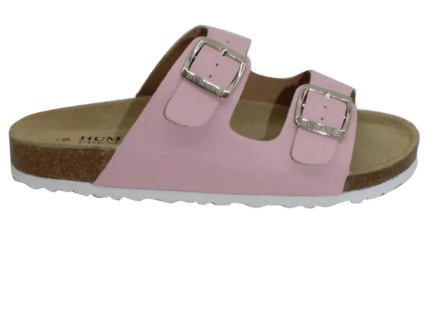 Leather double buckle slip on sandal with moulded soul • Leather upper • Non leather lining • Metal buckle
