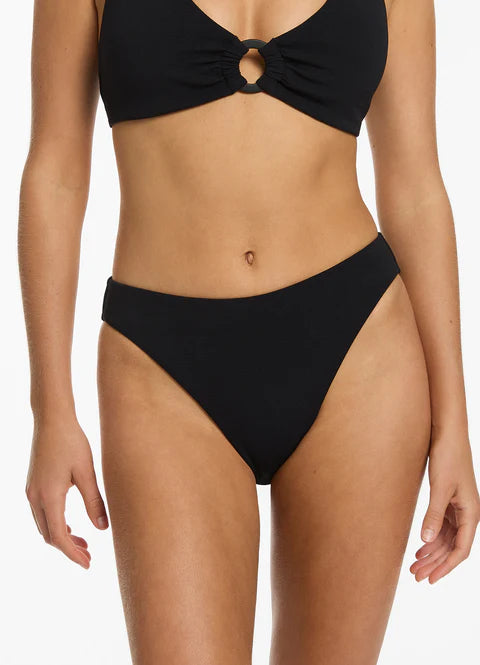 Isla Rib High Leg Bikini Bottom Black Fit Folly