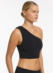 One Shoulder Internal Shelf Bra For Bust Support Crop Style Removable Cups For Shape And Support Fabric: 74% Polyamide, 18% Polyester, 8% Spandex/ Lining: 82% Recycled Nylon, 18% Elastane