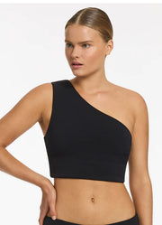 One Shoulder Internal Shelf Bra For Bust Support Crop Style Removable Cups For Shape And Support Fabric: 74% Polyamide, 18% Polyester, 8% Spandex/ Lining: 82% Recycled Nylon, 18% Elastane