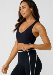 Maximum Support Fully Adjustable Straps and Underbust Band for Support and Fit Convertible Straps - Wear Straight or Clipped Together for a Racerback Style for Added Support Soft Fold Edges to Reduce Dig Flattering Mid Coverage V Neckline Removable Padding for Shape and Support