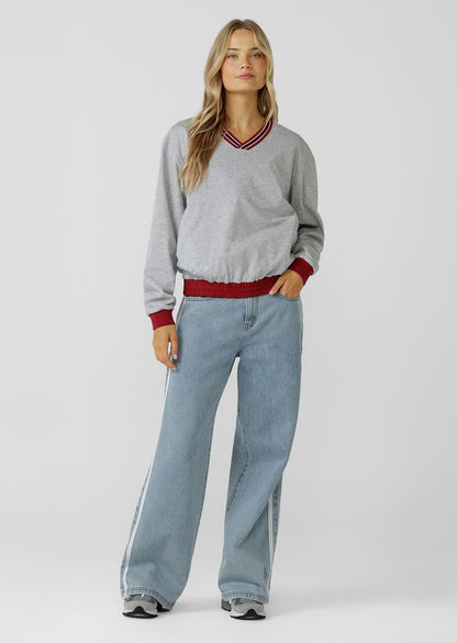 Home Run V Neck Popover - Dark Ruby