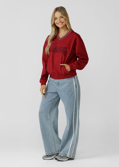 Home Run V Neck Popover - Dark Ruby