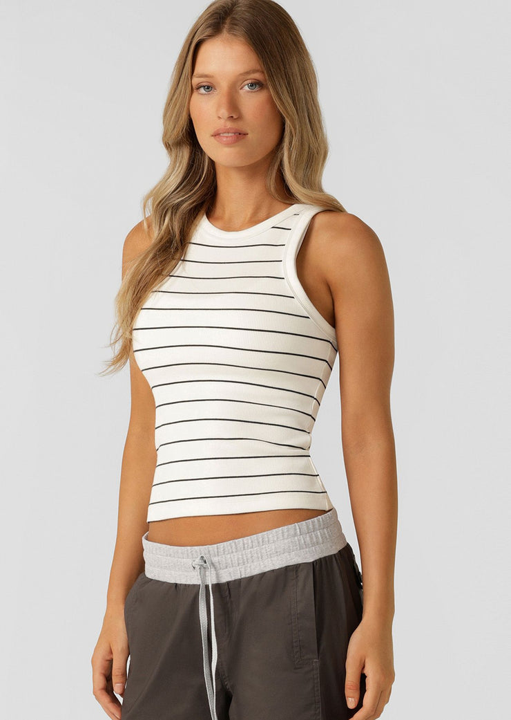 The perfect addition to your active and everyday wardrobe! This stripe rib tank is made from our premium stretch cotton rib, in a classic flattering fit that is versatile enough to wear in and out of the gym.