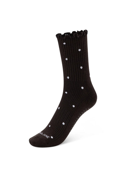 Sweet Spot Pilates Grip Crew Socks - Volcano Polka Dot