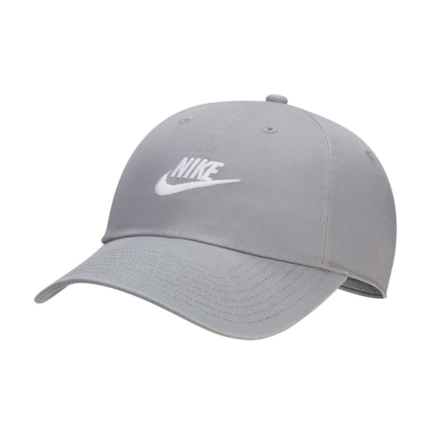 Unstructured Futura Wash Cap A classic mid-depth cap with plenty of styling options, this Nike Club Cap comes in smooth cotton twill that has a soft wash for easy comfort from day 1. The precurved bill lends itself to casual styling, and the adjustable back-strap lets you find the right fit.